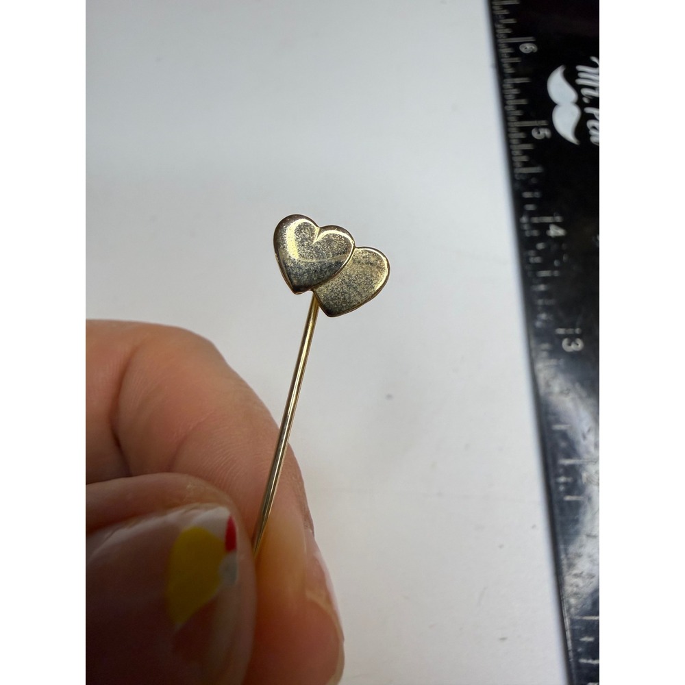 Gold Tone Double Heart Stick Pin Lapel Scarf Hat Accessory